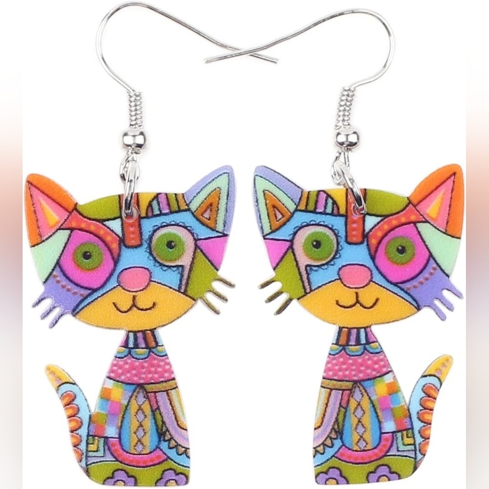 Acrylic Colorful Cat Earrings